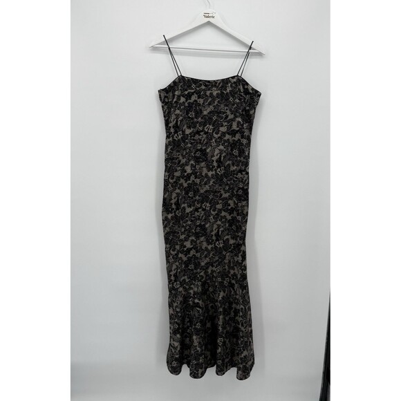 David Meister Y2k Black Silk Lace Design Formal Long Dress Size 4 - Picture 1 of 12